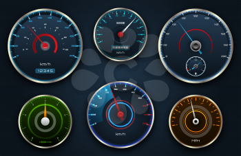 Set Speedometers, Icon group with Dials, Panel Control, Indicator - Illustration Vector