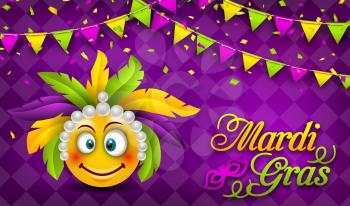 Mardi Gras Carnival Party Banner, Lettering Template for Masquerade - Illustration Vector