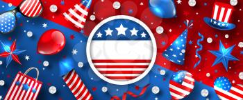 USA Background for American Holidays with Traditional Symbols, Template for Cards, Flyers, Invitation - Illustration Vector