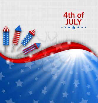 USA Wallpaper for Independence Day, Traditional National Colors, Rockets, Fireworks - Illustration Vector