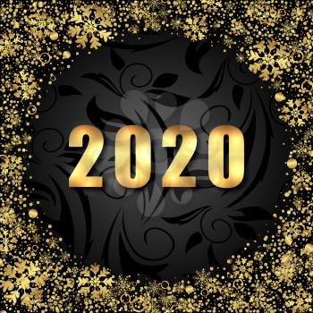 Golden Luxury Text 2020 Happy New Year with Shining Snowflakes - Illustration Vector