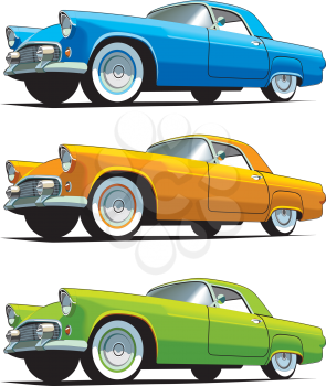Royalty Free Clipart Image of a Set of Classic Cars
