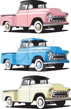 Royalty Free Clipart Image of Pickup Trucks