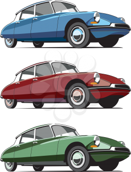 Royalty Free Clipart Image of a Set of Vintage Cars