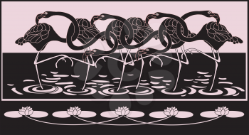 Royalty Free Clipart Image of an Art Deco Flamingo Background