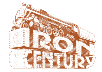 Royalty Free Clipart Image of a Train With the Words Iron Century