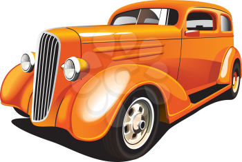 Royalty Free Clipart Image of an Orange Antique Auto