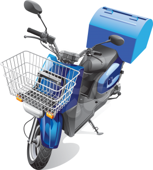 Detailed vector image scooter for delivery goods, isolated on white background. File contains gradients. No blends and strokes.
