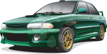 Detailed image of dark-green drag car, isolated on white background. File contains gradients. No blends and strokes.