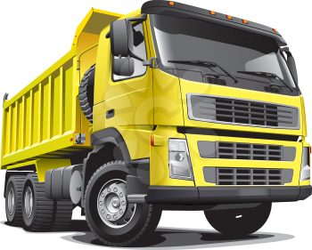 Detailed vectorial image of large yellow truck, isolated on white background. File contains gradients.