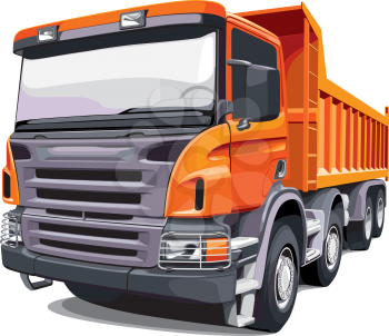 Detailed vectorial image of large orange truck, isolated on white background. No blends and gradients.