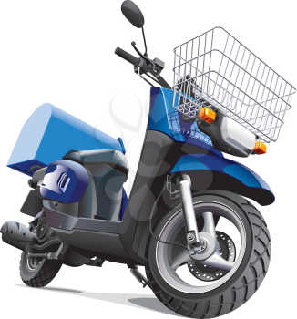 Detailed vector image scooter for delivery goods, isolated on white background. File contains gradients. No blends and strokes.