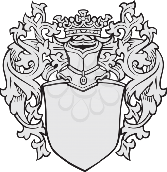 Vector image of medieval coat of arms, executed in woodcut style, isolated on white background. No blends, gradients and strokes.