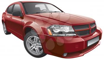 High quality photorealistic illustration of American mid-size car, isolated on white background. 