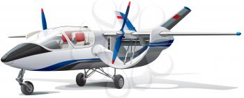 High quality photorealistic illustration of modern two-seater aircraft, isolated on white background. 