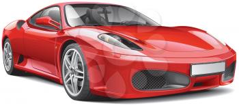 High quality photorealistic illustration of red Italian supercar, isolated on white background. 