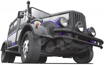 High quality photorealistic illustration of dieselpunk jeep concept, isolated on white background. 