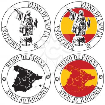 set of postal stamp on theme of Spain, executed in Spanish National color. 