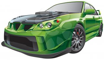 High quality photorealistic illustration of green custom car, isolated on white background. 