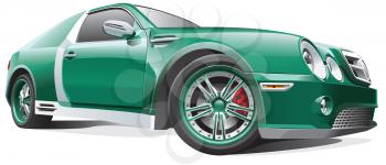 High quality photorealistic illustration of green drag car, isolated on white background. 