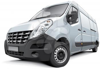 High quality photorealistic illustration of French medium-size van, isolated on white background. 