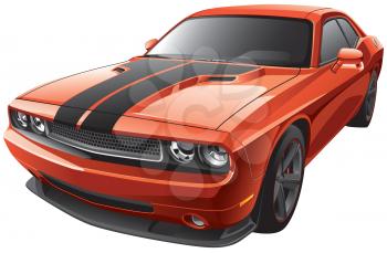 High quality photorealistic illustration of modern muscle car, isolated on white background. 