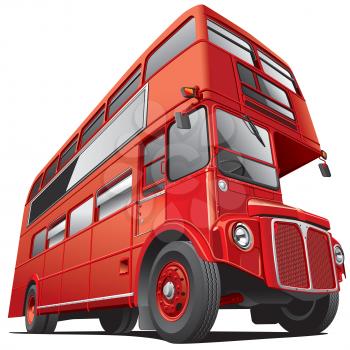 High quality photorealistic illustration of symbol of London - best-known British double-decker bus - Routhmaster, isolated on white background. 