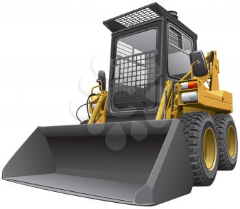 High quality photorealistic illustration of light-brown skid steer loader, isolated on white background. 