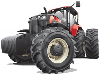 High quality photorealistic illustration of large modern red tractor, isolated on white background.