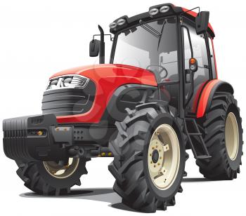 High quality photorealistic illustration of modern red tractor, isolated on white background. 