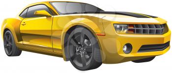 Detail vector image of modern muscle car, isolated on white background. File contains gradients and transparency. 