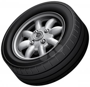 High quality vector image of compact car's wheel, isolated on white background. File contains gradients, blends and transparency. No strokes.