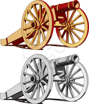 Vector image of typical field gun of times of American Civil War, isolated on white background. Executed in two color variant. No strokes, gradients, blends and transparency. Easily edit: file is divided into logical layers and groups.