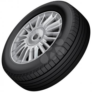 Vector illustration of car's wheel and tire, isolated on white background. File contains gradients, blends and transparency. No strokes. 