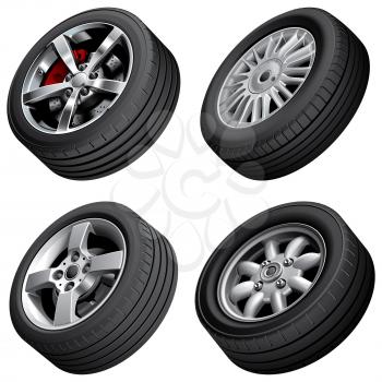 High quality vector bundle of alloy wheels, isolated on white background. File contains gradients, blends and transparency. No strokes.