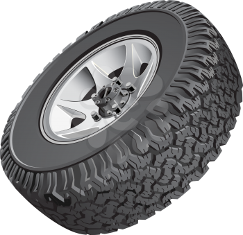 High quality vector image of offroad vehicles wheel, isolated on white background. File contains gradients. No blends, transparency and strokes.