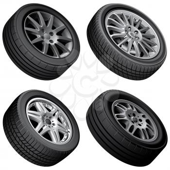 High quality vector bundle of automobiles alloy wheels, isolated on white background. File contains gradients, blends and transparency. No strokes.