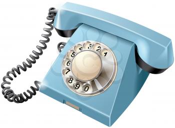 High quality vector image of vintage rotary dial telephone, isolated on white background. File contains gradients, blends and transparency. No strokes.