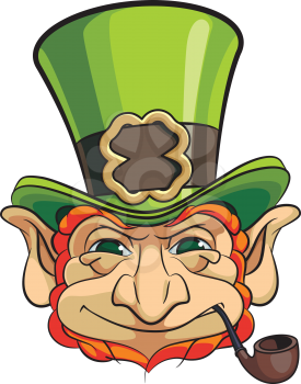 Vector colourful illustration of leprechauns head in top hat, isolated on white background. File doesn't contains gradients, blends, transparency and strokes or other special visual effects. You can open this file with any vector graphics editors.