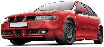 High quality vector image of Spanish 5-door hatchback, isolated on white background. File contains gradients, blends and transparency. No strokes. Easily edit: file is divided into logical layers and groups.