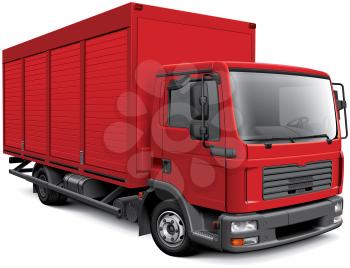 High quality vector image of red European box truck, isolated on white background. File contains gradients, blends and transparency. No strokes. Easily edit: file is divided into logical layers and groups.