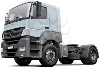 High quality vector image of European commercial freight vehicle, isolated on white background. File contains gradients, blends and transparency. No strokes. Easily edit: file is divided into logical layers and groups.