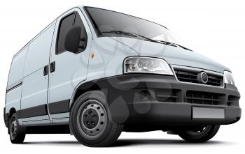 High quality vector image of European light commercial vehicle, isolated on white background. File contains gradients, blends and transparency. No strokes. Easily edit: file is divided into logical layers and groups.