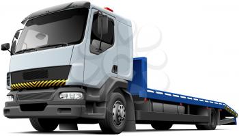 High quality vector illustration of typical flatbed recovery vehicle based on light truck, isolated on white background. File contains gradients, blends and transparency. No strokes. Easily edit: file is divided into logical layers and groups.