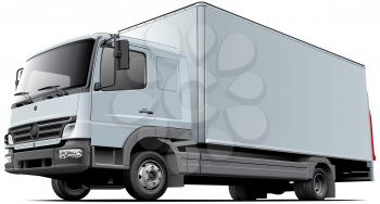 High quality vector image of European light commercial truck, isolated on white background. File contains gradients, blends and transparency. No strokes. Easily edit: file is divided into logical layers and groups.