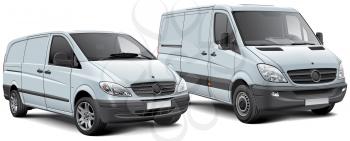 High quality vector illustration of two light commercial vehicles, isolated on white background. File contains gradients, blends and transparency. No strokes. Easily edit: file is divided into logical layers and groups.