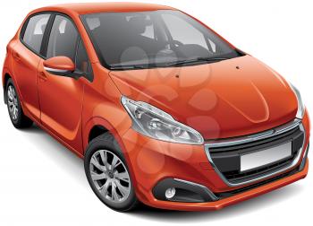 High quality vector illustration of French compact hatchback, isolated on white background. File contains gradients, blends and transparency. No strokes. Easily edit: file is divided into logical layers and groups.