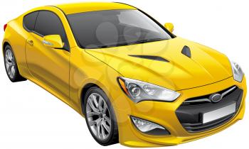 High quality vector illustration of Korean sports coupe, isolated on white background. File contains gradients, blends and transparency. No strokes. Easily edit: file is divided into logical layers and groups.