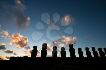 Royalty Free Photo of Easter Island Statues in Silhouette