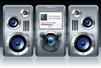 Royalty Free Clipart Image of an MP3 Stereo Music Media Player With Speakers
